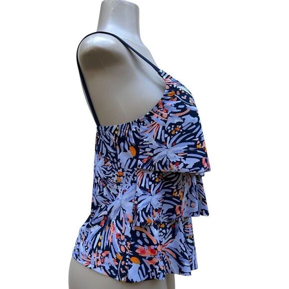 INTL Details Swim Tankini Top Women's Medium Multicolor Printed Tiered Ruffle - Picture 4 of 14